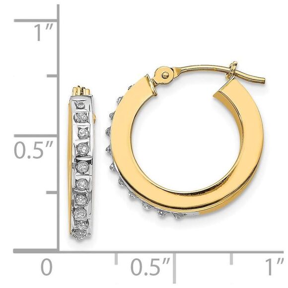 14k Yellow Gold Diamond Fascination Round Hinged Hoop Earrings